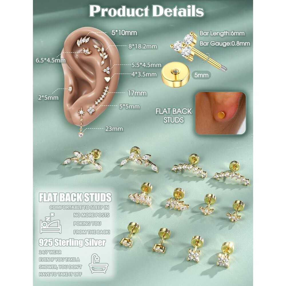 Comfortable Flat Back Stud Earrings - 925 Silver … - image 5